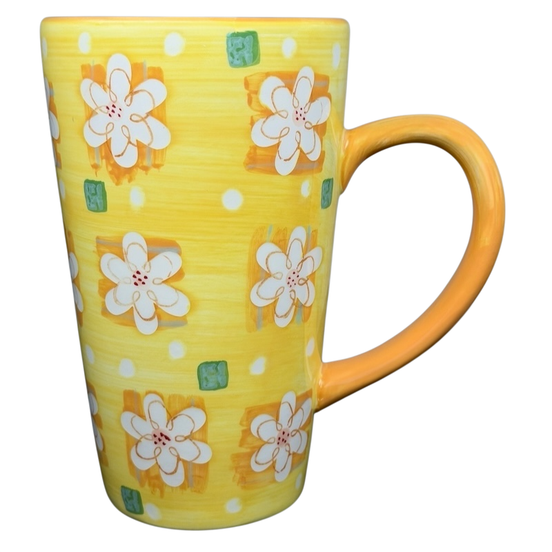 Summer Daisy Latte Mug Starbucks with a bright yellow floral design and polka dots