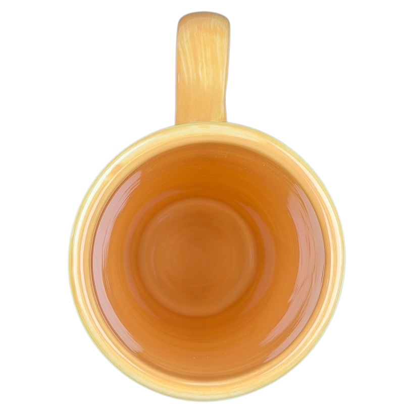 Top view of the Summer Daisy Latte Mug Starbucks with a vibrant yellow exterior and terracotta interior