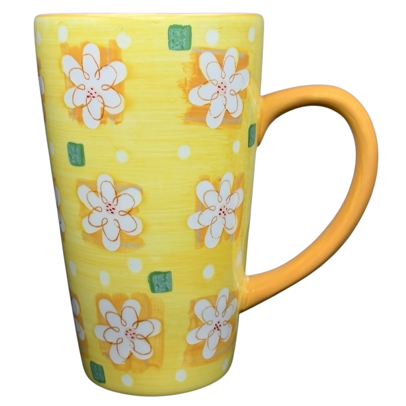 Bright yellow Summer Daisy Latte Mug Starbucks with floral design and polka dots for seasonal drinks