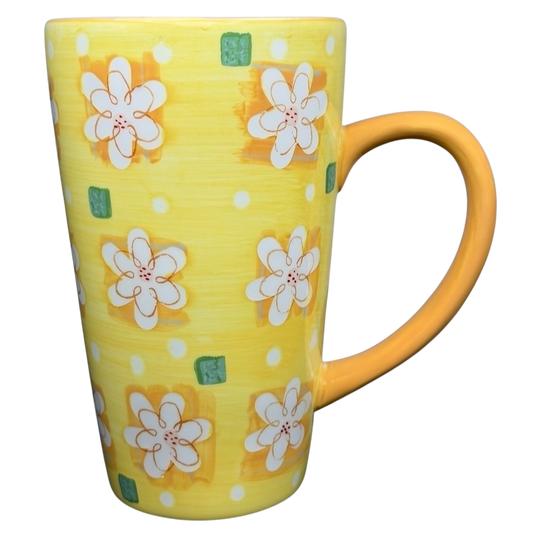 Bright yellow Summer Daisy Latte Mug Starbucks with floral design and polka dots for seasonal drinks
