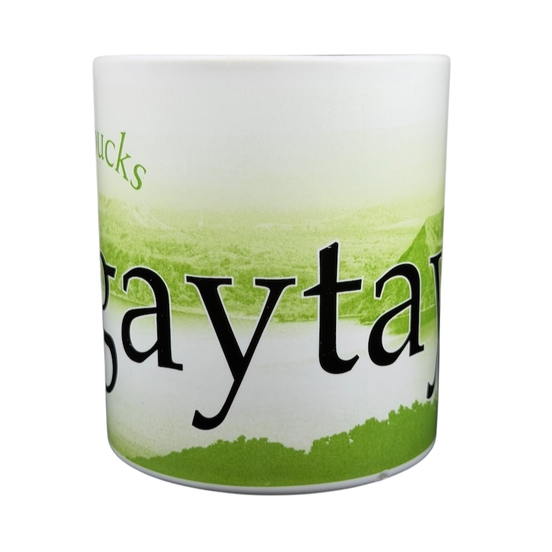 Tagaytay Starbucks mug 2007 collectible featuring a vibrant green design and bold lettering