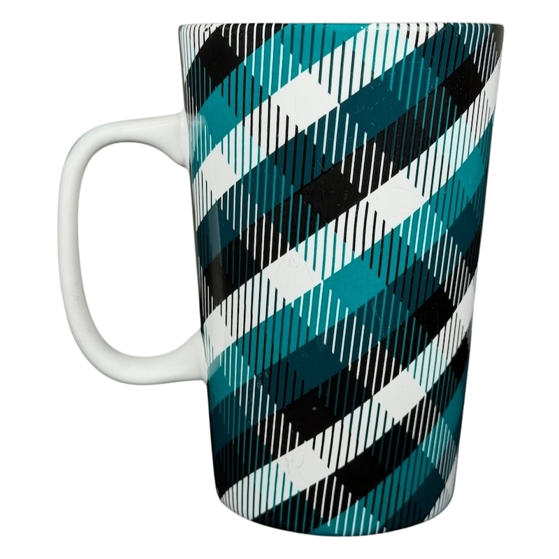 Teal Plaid Starbucks Siren Collectible Mug with a stylish diagonal pattern in teal and black