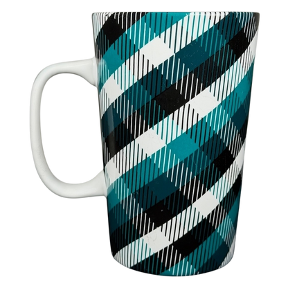 Teal Plaid Starbucks Siren Collectible Mug with a stylish diagonal pattern in teal and black