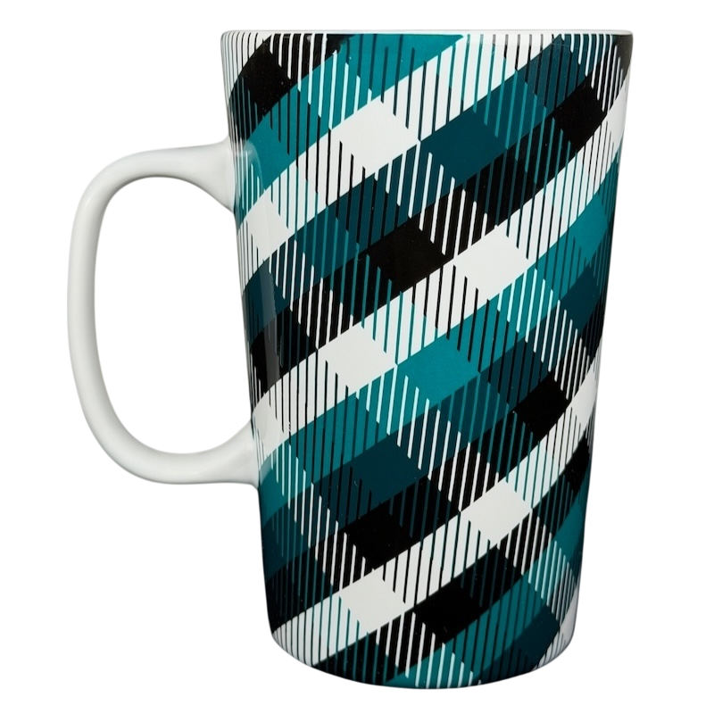 Teal plaid Starbucks siren collectible mug featuring a stylish design and a comfortable handle