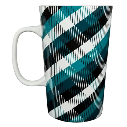 Teal plaid Starbucks siren collectible mug featuring a stylish design and a comfortable handle