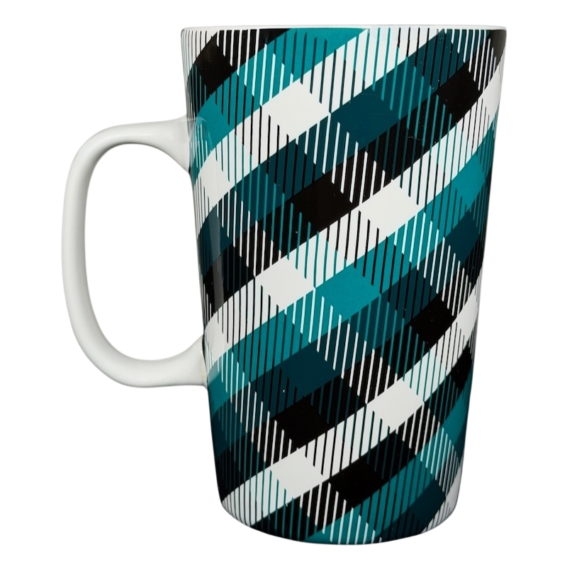 Teal plaid Starbucks siren collectible mug featuring a modern checkered design