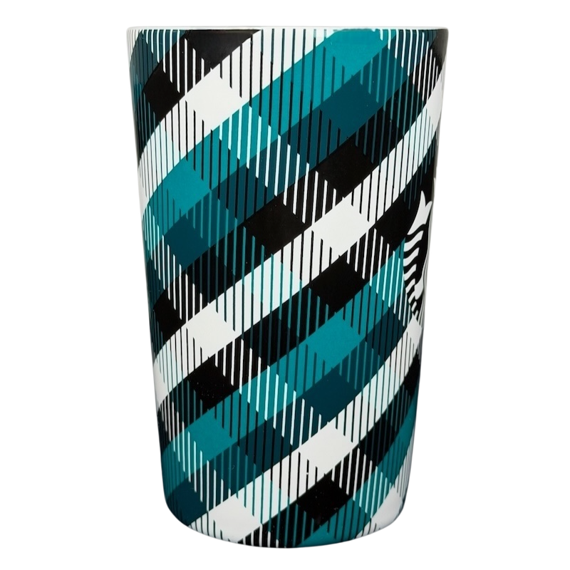 Teal plaid Starbucks siren collectible mug featuring a stylish geometric design for coffee lovers