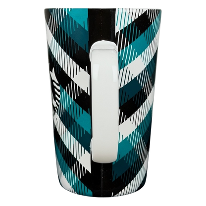 Teal plaid Starbucks siren collectible mug featuring a stylish geometric design