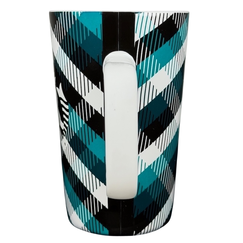 Teal plaid Starbucks siren collectible mug with a unique geometric pattern and handle