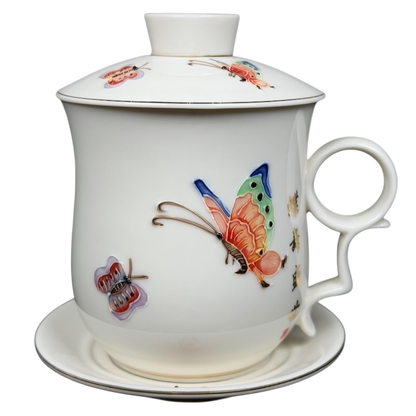 Enchanted Butterfly Mug Starbucks Teavana with colorful butterfly designs and a matching saucer