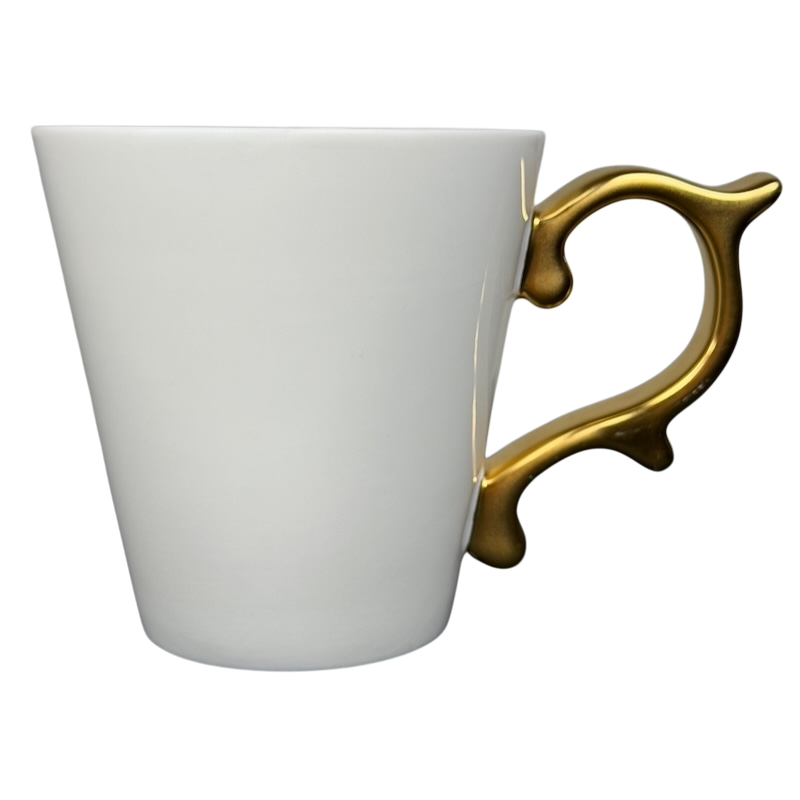 Rococo Baroque Gold Handle White Mug Starbucks Teavana with an elegant curved gold handle