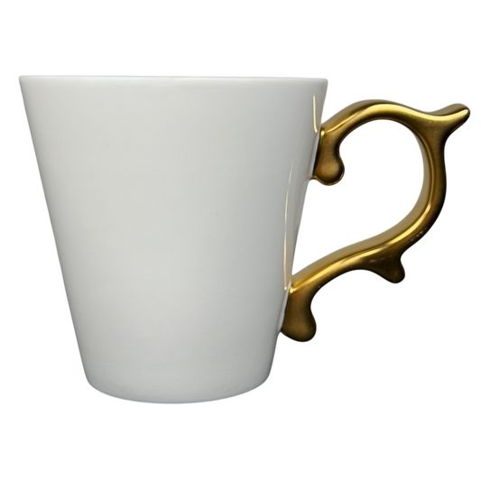 Rococo Baroque Gold Handle White Mug Starbucks Teavana with an elegant curved gold handle