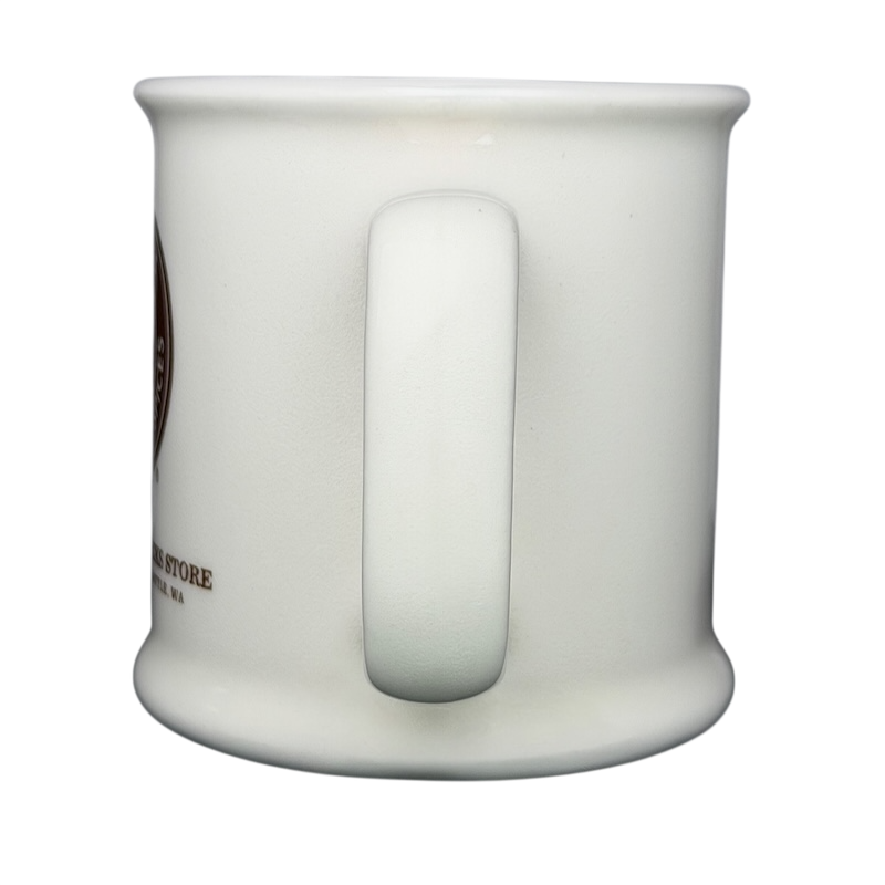 White ceramic mug featuring The First Starbucks Store Pike Place Market Seattle WA design for coffee lovers