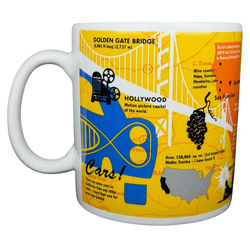 Starbucks The Golden State collectible mug featuring iconic California landmarks and vibrant colors