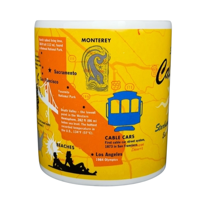 Starbucks The Golden State collectible mug featuring California landmarks and vibrant colors