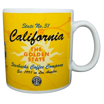 Starbucks The Golden State collectible mug featuring a vibrant California design with a sun motif