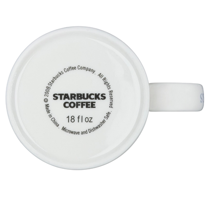 Bottom view of Starbucks Toronto architect series vintage mug showing branding and care instructions