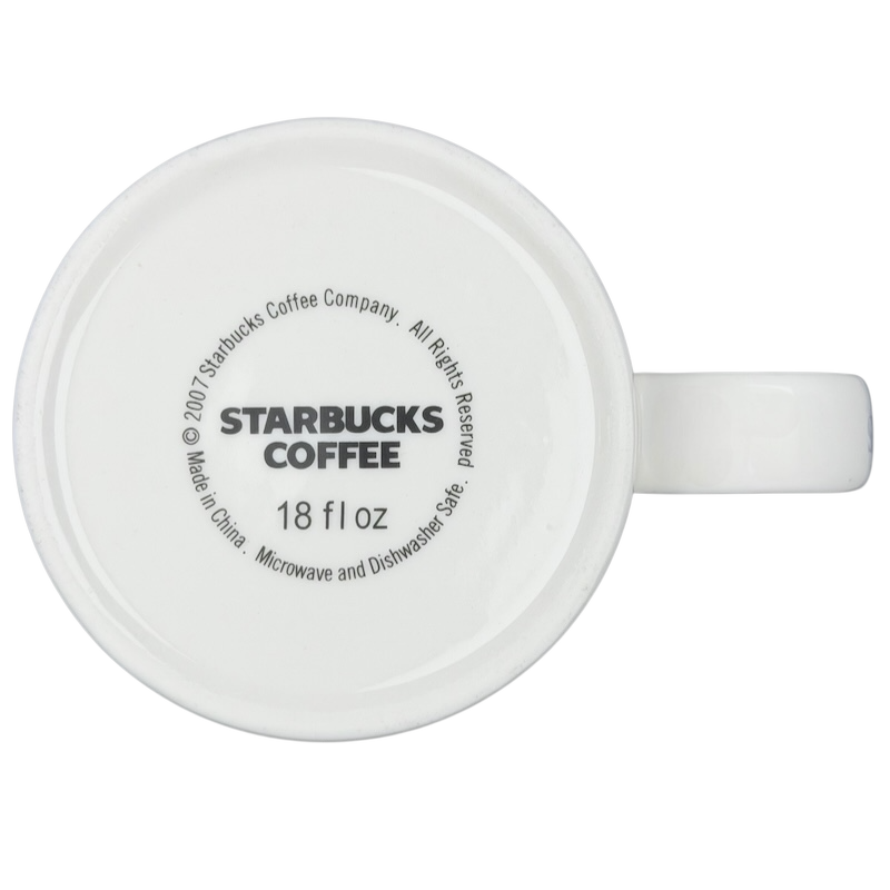Bottom view of Starbucks Twin Cities Architect vintage mug showing 18 fl oz capacity and care instructions