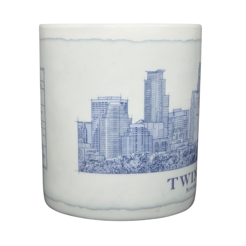 Starbucks Twin Cities Architect vintage mug featuring detailed skyline illustration in blue