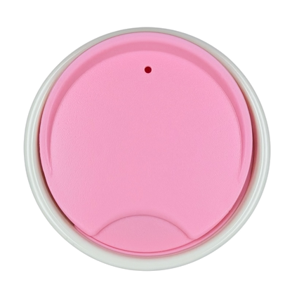 Starbucks Valentine's Day embossed heart tumbler lid in pink with a small opening for sipping