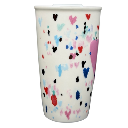 Starbucks Valentine's Day embossed heart tumbler with colorful heart patterns for festive drinks