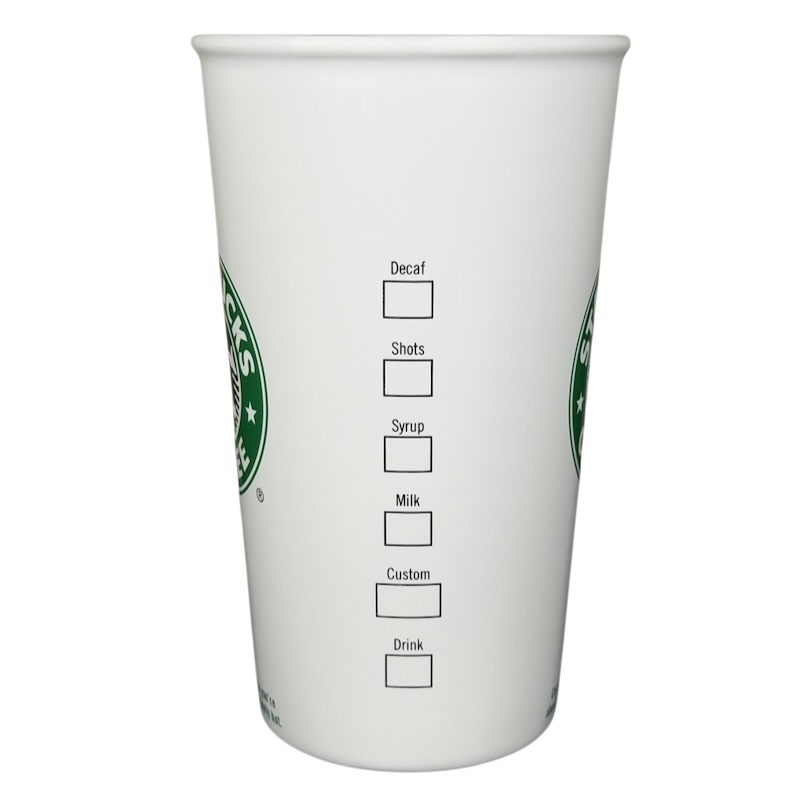 Starbucks Venti Siren white vintage mug featuring a classic design and measurement markings