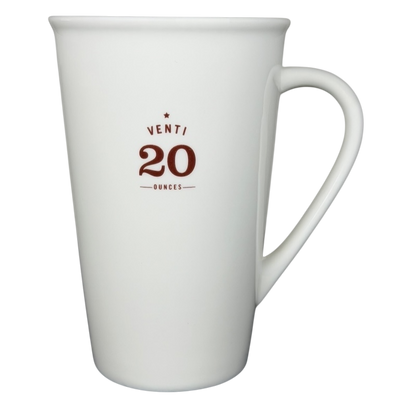 Starbucks Venti vintage mug in white with a red 'VENTI 20 OUNCES' print, perfect for coffee lovers