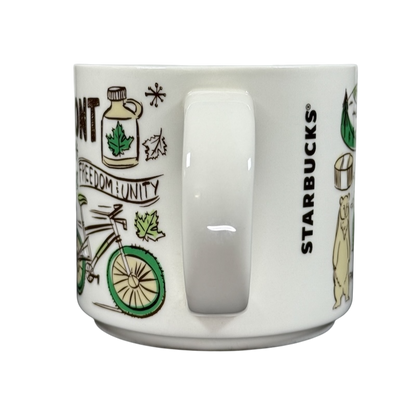Starbucks Vermont mug Been There Series with green bicycle and maple leaf design on white ceramic