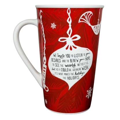 Vintage 2009 Starbucks holiday mug featuring festive red design and inspirational holiday message