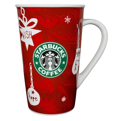 Vintage 2009 Starbucks holiday mug with festive red design and iconic logo