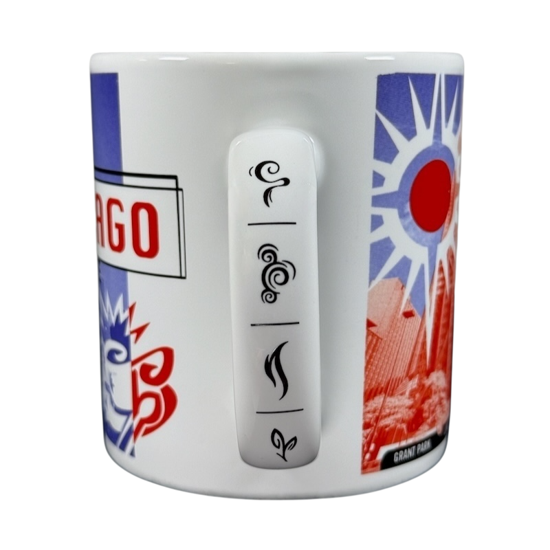 vintage Starbucks 1999 collectible Chicago mug white ceramic with red blue skyline Grant Park graphics and icon handle
