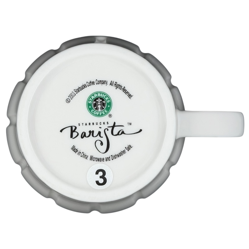 Vintage Starbucks white siren ribbed mug with Barista branding on the bottom