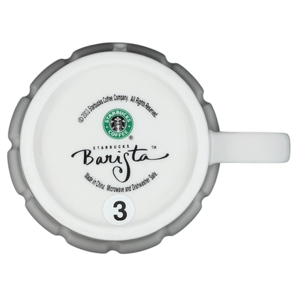 Vintage Starbucks white siren ribbed mug with Barista branding on the bottom