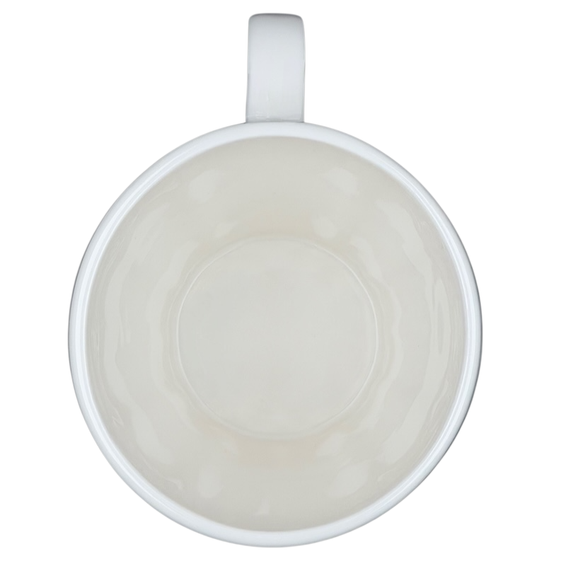 Vintage Starbucks white siren ribbed mug viewed from above displaying a smooth, clean interior