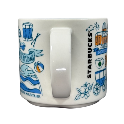 Starbucks Virginia Been There mug with blue and orange Virginia-themed illustrations and Starbucks logo