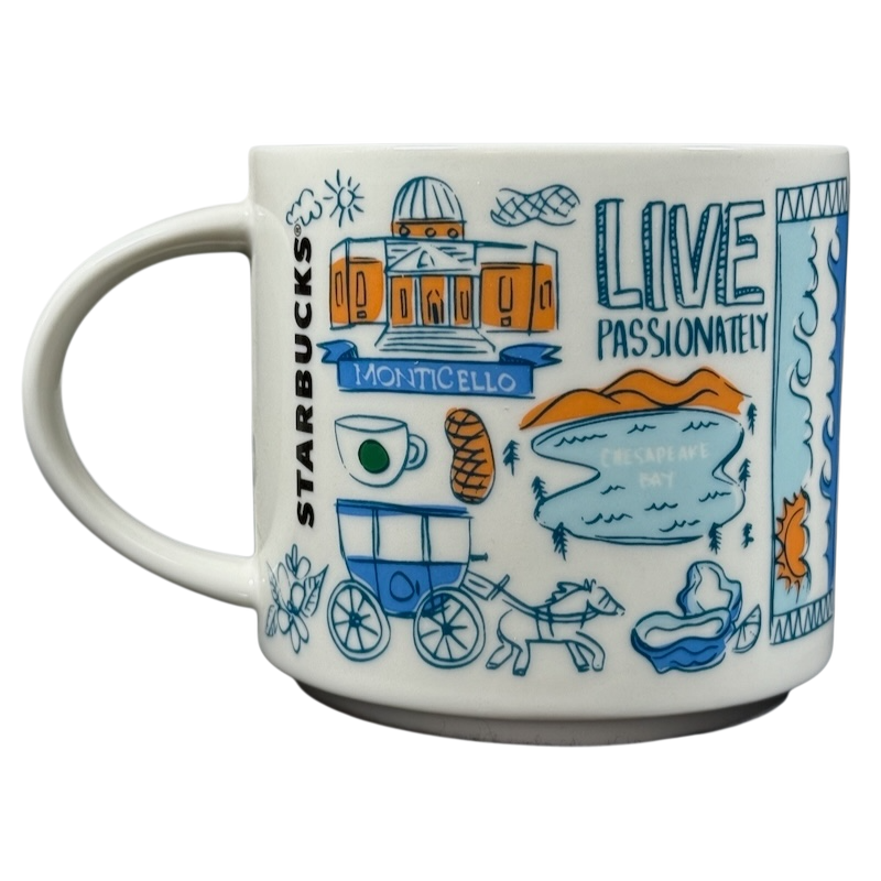 Starbucks Virginia Been There mug featuring Monticello, local landmarks, and Live Passionately design
