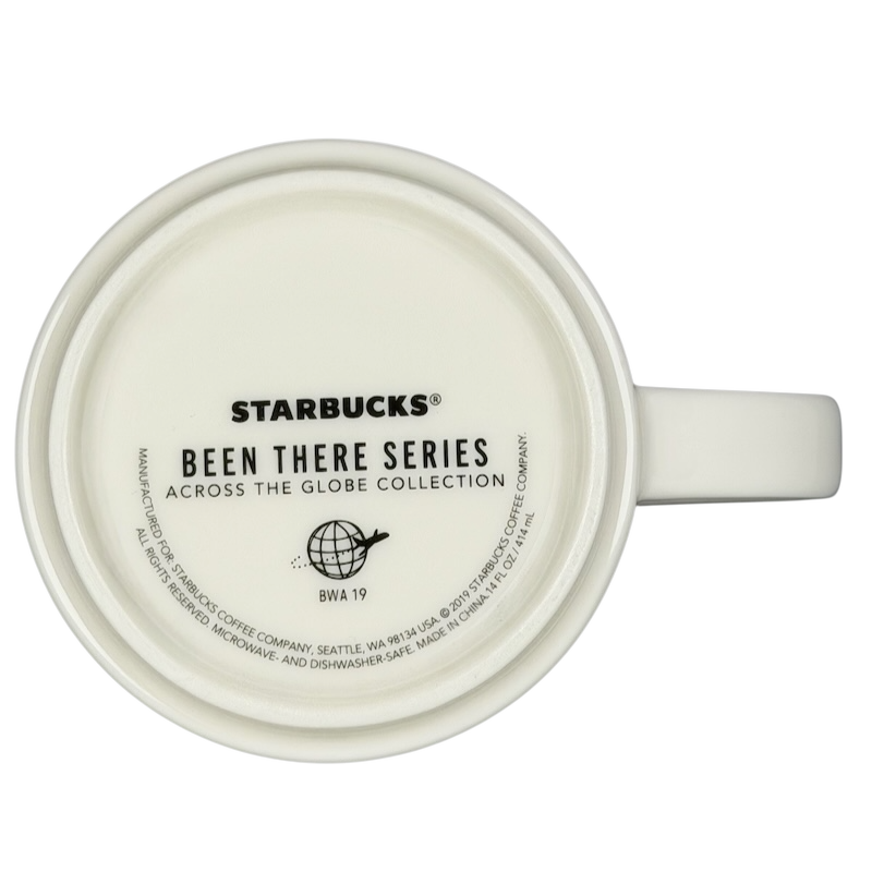 Bottom view of Starbucks Washington DC Been There collectible mug showcasing logo and series information