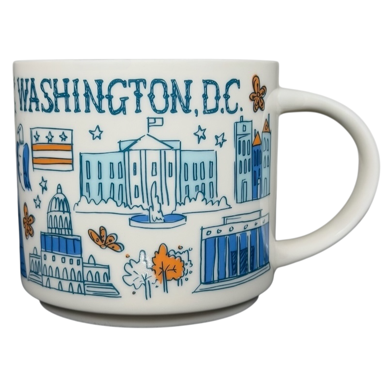Starbucks Washington DC Been There collectible mug featuring iconic city landmarks and vibrant illustrations