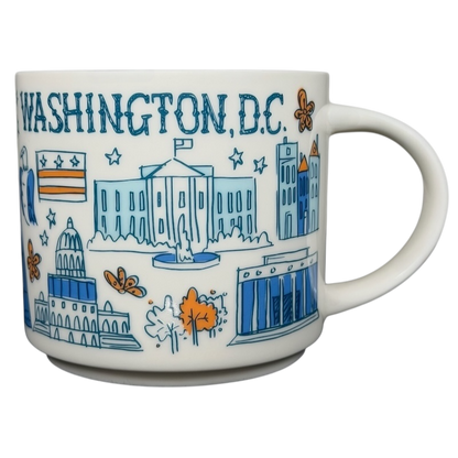 Starbucks Washington DC Been There collectible mug featuring iconic city landmarks and vibrant illustrations