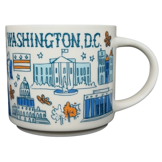Starbucks Washington DC Been There collectible mug featuring iconic city landmarks and vibrant illustrations