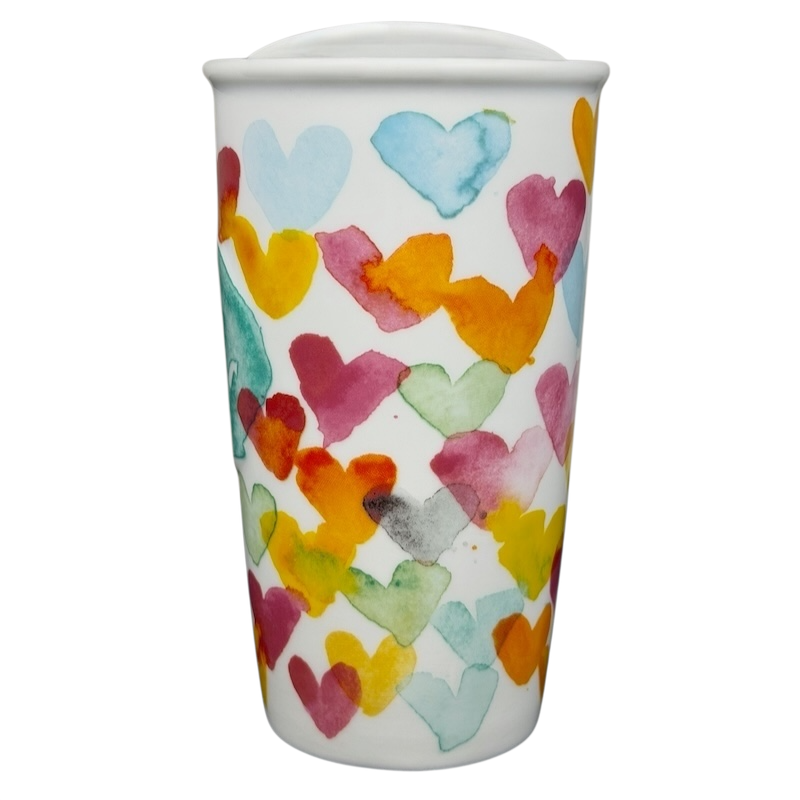 Starbucks watercolor hearts collectible tumbler featuring colorful heart designs for stylish drinkware