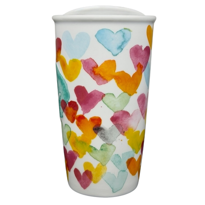 Starbucks watercolor hearts collectible tumbler featuring colorful heart designs for stylish drinkware