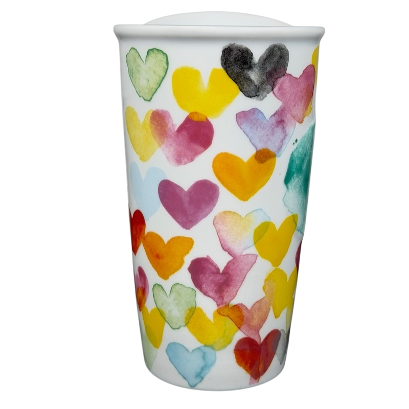 Starbucks watercolor hearts collectible tumbler with colorful heart designs for stylish beverage enjoyment