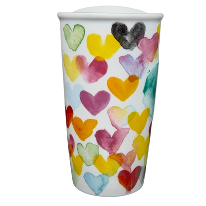 Starbucks watercolor hearts collectible tumbler with colorful heart designs for stylish beverage enjoyment