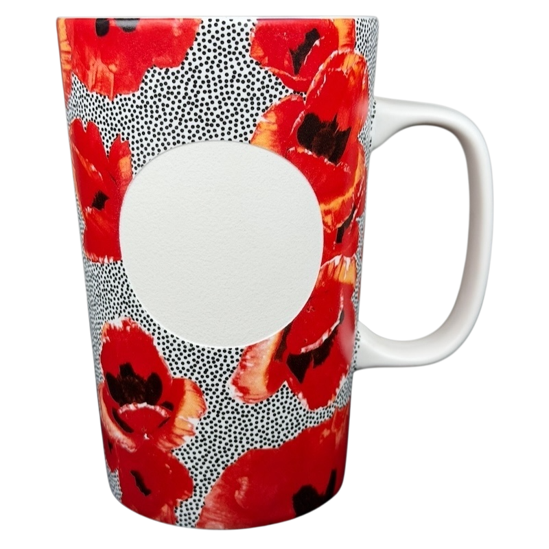 Starbucks white dot red poppy flower mug with vibrant floral design and classic white handle