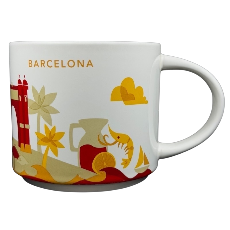 You Are Here Barcelona Mug Starbucks featuring vibrant designs of local landmarks and colors