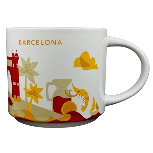 You Are Here Barcelona Mug Starbucks featuring vibrant designs of local landmarks and colors