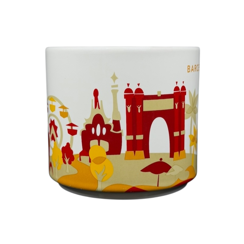 You Are Here Barcelona Mug Starbucks featuring iconic landmarks in vibrant colors
