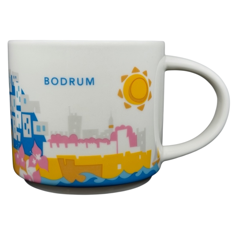 You Are Here Bodrum Mug Starbucks featuring colorful design of Bodrum's coast and buildings