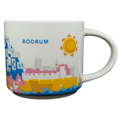You Are Here Bodrum Mug Starbucks featuring colorful design of Bodrum's coast and buildings